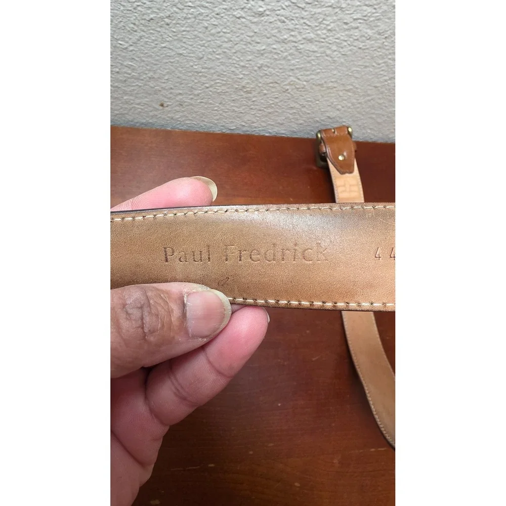 Paul Fredrick Belt Mens 44‎ Brown Leather Canvas Made in Italy Casual Classic
